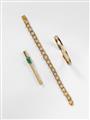 An 18k yellow gold, 14k white gold and emerald brooch. - image-3