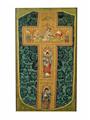 A late Gothic damask and silk chasuble with an applied embroidered cross band. - image-3