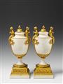 A pair of French époque Louis XVI ormolu mounted white marble vases. - image-2