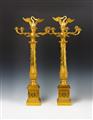 A pair of Parisian gilt bronze five-flame Empire candelabra with swan finials. - image-3
