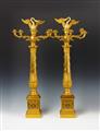 A pair of Parisian gilt bronze five-flame Empire candelabra with swan finials. - image-1