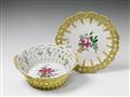 A Strasbourg faience basket and platter with mixed floral decor. - image-1