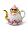 A Meissen porcelain teapot with purple decor. - image-1