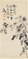 Gao Jianfu Lingnan-Schule - Chrysanthemen. Hängerolle. Tusche und Farben auf Papier. Aufschrift, sign.: Jianfu, Siegel: Jianfu und ein Bildsiegel (Hund). - image-1