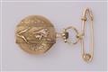An 18k gold pin brooch suspending an Art Nouveau pendant watch. - image-2