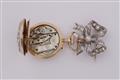 An 18k rose gold and silver brooch with a pendant watch. - image-3