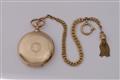 A 14k red gold Swiss hunter pocketwatch and chain. - image-1