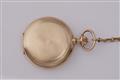 A 14k red gold Swiss hunter pocketwatch and chain. - image-3