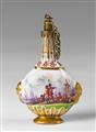 A vermeil mounted Meissen porcelain flask with merchant navy scenes. - image-2