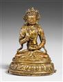 A Tibetan gilt copper figure of Buddha Amoghasiddhi. 15th century - image-1