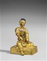 A rare and important Sinotibetan gilt bronze figure of an arhat. Qianlong period (1735-1796) - image-1