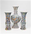 An impressive three piece set of Berlin faience vases with 'grand feu' decor - image-2