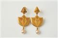 A pair of 18k gold pendant earrings with granulation and pearl by Wilhelm Nagel, Cologne - image-1