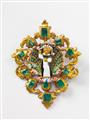 A gold, enamel and emerald pilgrim pendant - image-1