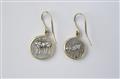 A pair of 14k gold pendant earrings with silver coins - image-2