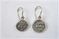 A pair of 14k gold pendant earrings with silver coins - image-1