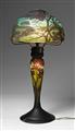 A Daum Frères glass table lamp with etched Rhine river landscape decor - image-2