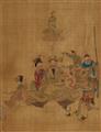 Anonymous painter . Qing dynasty - Seven album leaves depicting luohans with different animals. Ink and colour on silk. Qing dynasty. (7) - image-4