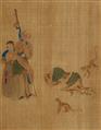 Anonymous painter . Qing dynasty - Seven album leaves depicting luohans with different animals. Ink and colour on silk. Qing dynasty. (7) - image-7