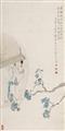 Shi Hua, Um 1900 - Junge Frau an einem Rundfenster auf Blütenzweig blickend. Tusche und wenige Farben auf Papier. Aufschrift, sign.: Shi Hua nüshi, Siegel: Shi Hua und drei weitere. - image-2