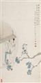 Shi Hua, Um 1900 - Junge Frau an einem Rundfenster auf Blütenzweig blickend. Tusche und wenige Farben auf Papier. Aufschrift, sign.: Shi Hua nüshi, Siegel: Shi Hua und drei weitere. - image-3