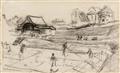 Max Liebermann - Tennisplatz in Noordwijk. Verso: Figural sketches - image-1