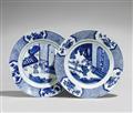 Paar blau-weißer Teller. Kangxi-Periode (1662-1722) - image-1