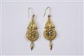 A pair of 14k gold and tourmaline pendant earrings - image-1