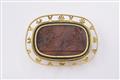A 14k gold brooch with a Neoclassical Poniatowski sardonyx intaglio in its original gold and enamel mount. - image-1