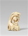A narwhal tusk netsuke of a goat and a monkey. 18th century - image-1