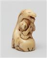 A narwhal tusk netsuke of a goat and a monkey. 18th century - image-2