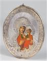 3 Miniaturikonen der Gottesmutter mit dem Kind, 18./19. Jh., Tempera auf Holz, Silber getrieben, graviert, 8,3 x 6 cm - image-2