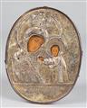 3 Miniaturikonen der Gottesmutter mit dem Kind, 18./19. Jh., Tempera auf Holz, Silber getrieben, graviert, 8,3 x 6 cm - image-1