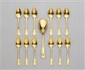 A Parisian silver gilt cream spoon and 12 coffee spoons - image-1