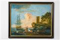 A pair of reverse glass paintings with harbour scenes - image-2