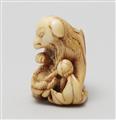 An ivory netsuke of a long-haired dog. Early 19th century - image-3