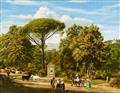 Deutscher Künstler Mitte 19. Jahrhundert - Zwei Römische Ansichten: Castelli Romani mit eleganten Figuren und Ariccia-Brücke mit der Villa Chigi im Hintergrund - image-2