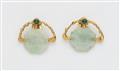 A pair of 18k gold and jade clip earrings - image-1