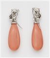 A pair of 18k white gold and coral pendant earrings - image-2
