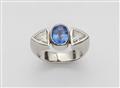 A Viennese 14k white gold and Ceylon sapphire ring - image-1