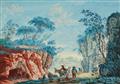 French School 18th century - Two Landscapes with Peasants and Donkeys - image-1