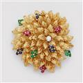 An 18k gold and coloured gemstone flower brooch - image-1
