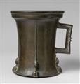 A magnificent one-handled mortar with male heads - image-1