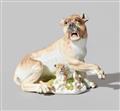 A rare Meissen porcelain model of a lioness and cub - image-1