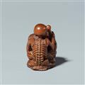 A wood netsuke of a skeleton with a bell. First half 19th century - image-4