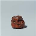 A wood netsuke of a dragon in a fruit. 19th century - image-3