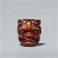 A boxwood and lacquer netsuke of a large oni mask. 18th century - image-1