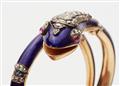 An 18k gold enamel jewelled Victorian snake bangle - image-3