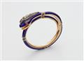 An 18k gold enamel jewelled Victorian snake bangle - image-1