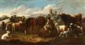 Philipp Peter Roos, gen. Rosa da Tivoli - Jagd auf Weißwild
Hunde, die einen Stier jagen
Schäfer mit Herde, einem Lamm und einem Pferd
Herden mit einem ruhenden Schäfer - image-3